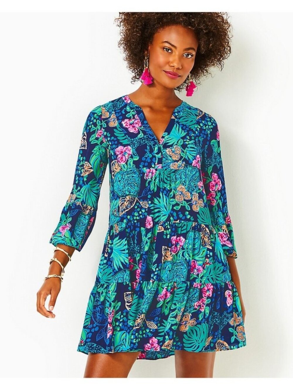 Lilly Pulitzer New Gabriel Low Tide Navy Life Of The Party Tiered Tunic Dress 8